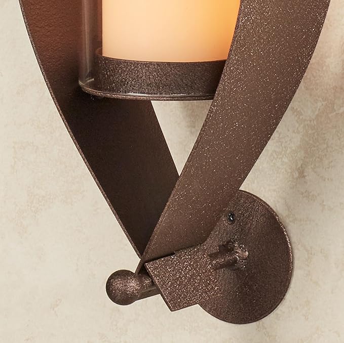 Touch of Class Xander Wall Sconce Pair - Handcrafted Steel - Bronze - Glass Hurricane - Set of 2 - Metal Sconces Holder for Bedroom Bathroom Living Room Kitchen Walls Hallways