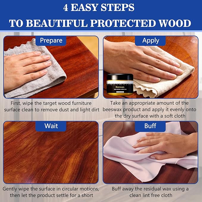 2pcs Wax Beeswax Gleam - Premium Wax &amp Polish All-Natural Wood Conditioner Restorer and Protector for Tables Cabinets Cutting Boards Waterproof