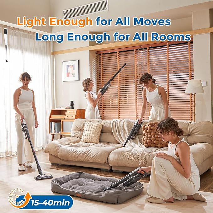 Cordless Vacuum Cleaner Ultra-Lightweight Pet Vacuum Cleaners for Home with Powerful Suction Stick Vacuum Cordless Rechargeable Household Vacuum for Hardwood Floor Carpet Pet Hair Car