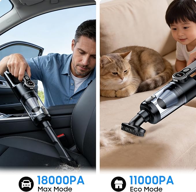 Cordless Handheld Car Vacuum Cleaner for Car Interior Strong Suction Portable Vacuum for Pet Hair &amp Quick Home Cleaning Rechargeable with LED Light &amp Attachments