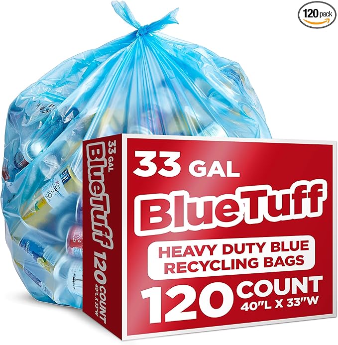Heavy-Duty Blue Recycling Bags 120-Pack Blue Garbage Bags For Recycling | 33-Gallon Capacity| Commercial Industrial or Home Use