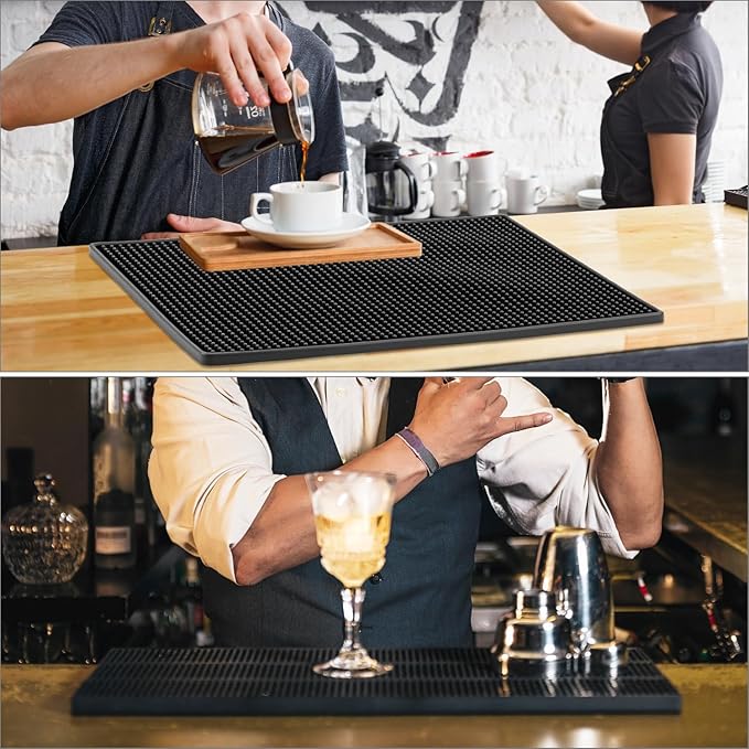 QWORK Bar Mat &amp Dish Drying Mat 4 Pack Non-Slip Rubber 16x12 Inches Coffee Bar Mat Service Bar Mat