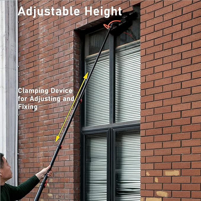 3-12M Window Cleaning Pole 40 FT Adjustable Window Cleaning PoleWater/Hose Fed PolePhotovoltaic Panel Cleaning Tool Cleaning Solar Panels/10M Rod/35cm Brush Head-10.8M/36FT