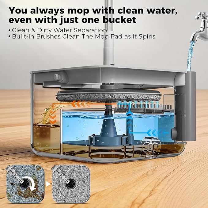 Masthome Mop and Bucket Set360° Square Spin Mop with Separate Dirty Water SystemVersatile Mops for Walls with 64 Extra Long Handle Telescopic2 Microfiber PadsMops for Home Floors Cleaning
