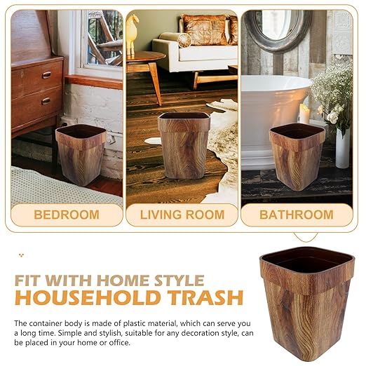 VOSAREA Garbage Can for Bathroom Capacity Trash Can Wood Grain Wastebasket Material