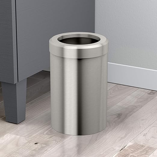 Gatco Small Bathroom Trash Can with Lid Round 3 Gallon Stainless Steel Wastebasket Under Sink Satin Nickel for Bathroom Bedroom Office (1911)