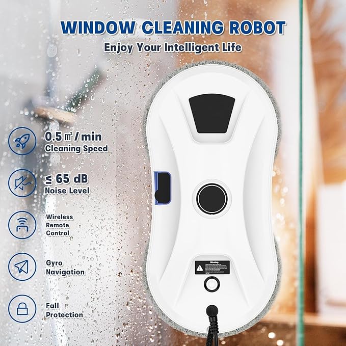 Window Cleaning Robot 2800Pa Robot Window Cleaner with Intelligent Edge Detection Remote Control Automatic Window Cleaner Suitable for Indoor/Outdoor Glass Mirrors Tiles