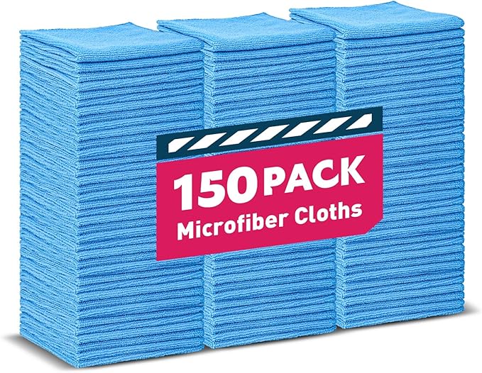 Microfiber Towels Bulk-150 Pack Cleaning Cloths Microfiber Towels for Cars Cleaning Rags Blue (12x12 inches)