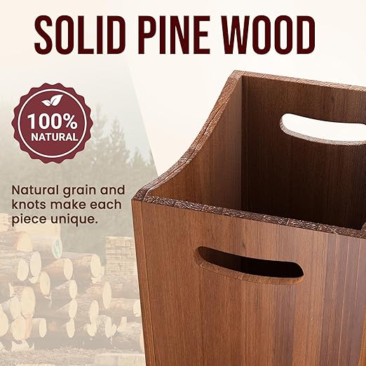 Wood Waste Basket 2 Gallon Rectangular Trash Can with Handles Water-Resistant Lacquer Finish Compact for Bathroom Bedroom Office