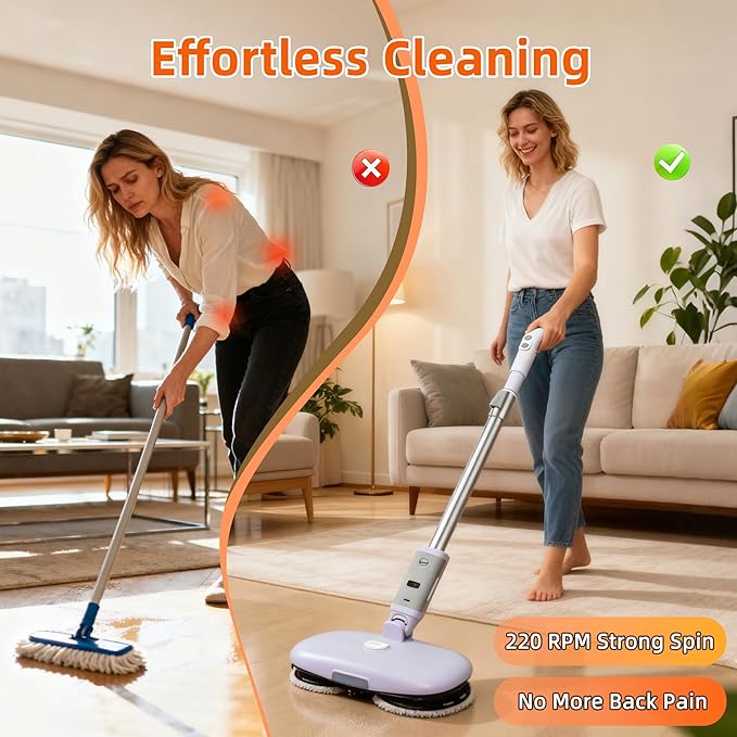 GOBOT Cordless Electric Spray Mop with High-Speed Motor Enhanced Cleaning Power Durable Material LED Headlight 300 mL Tank Dual-Spinning Pads for Hardwood Tile &amp Laminate