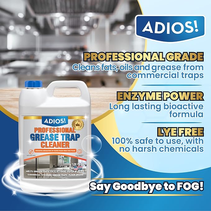 Professional Grease Trap Cleaner for FOG – Cleans Fats Oils &amp Grease from Drains Pipes Safe Enzyme Based Formula for Preventative Maintenance