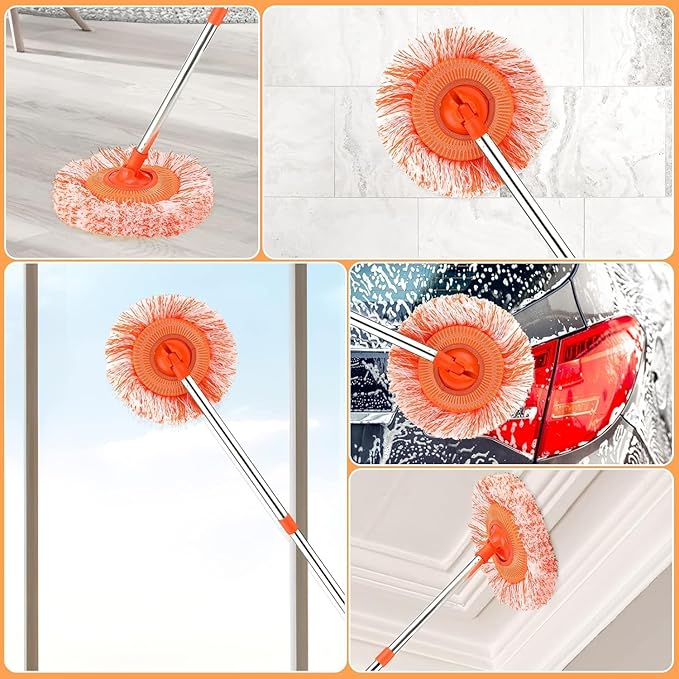 61 in Adjustable Cleaning Mop Dolodomy 180° Rotatable Mops for Floor Cleaning with 4 Reusable Heads 2 Fabrics Wall Mop for Floor Door Window Ceiling and Bathroom