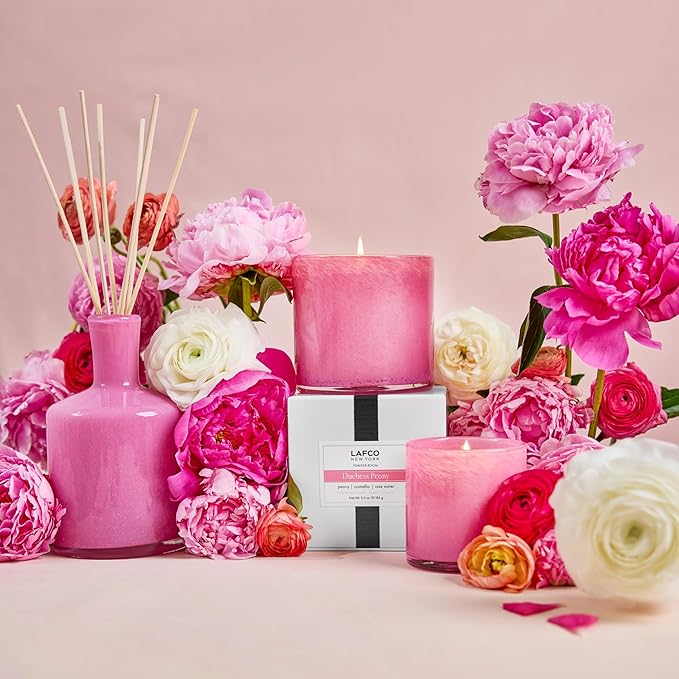 LAFCO New York Signature Reed Diffuser Duchess Peony - 15 oz - Up to 9 Months Fragrance Life - Reusable Hand Blown Glass Vessel - Natural Wood Reeds - Made in The USA