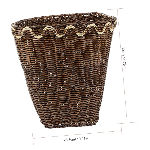 TEHAUX Woven Trash Basket Pastoral Style Garbage Bin for Bathroom Natural Plastic Wastebasket Decorative Woven Container for Office and Home Use