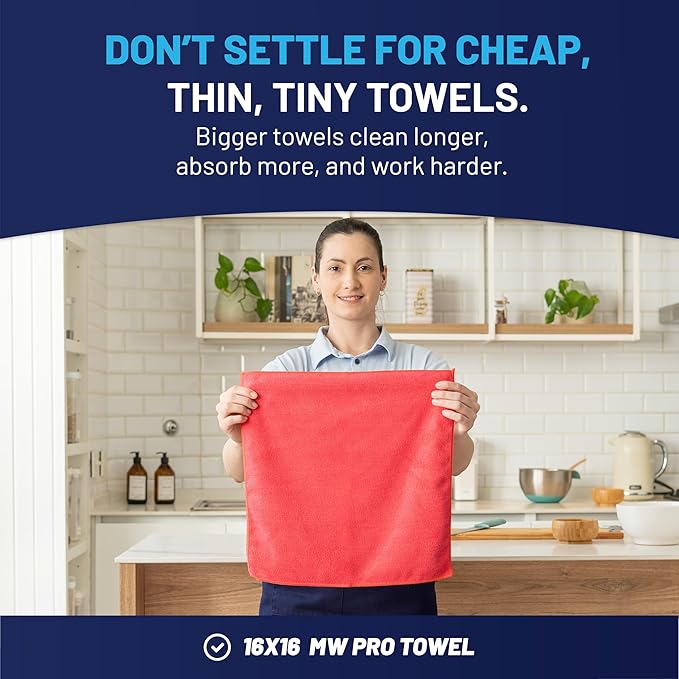 MW Pro Microfiber Cleaning Cloth | Black Red Gray (12 Pack) | Size 16 x 16 | All Purpose Microfiber Towels - Clean Dust Polish Scrub Absorbent