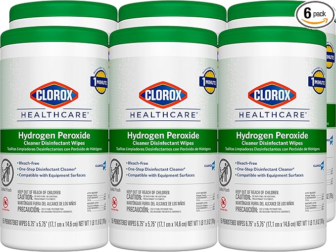 Clorox Healthcare Hydrogen Peroxide Cleaner Disinfectant Wipes 6.75 x 5.75 155 Count Pack of 6 (Package May Vary)