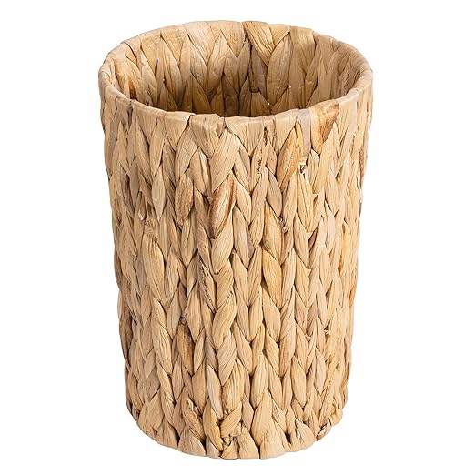 Fantasyon Wicker Trash Can Wicker Waste Basket Small Bathroom Trash Can Handwoven Boho Trash Basket Water Hyacinth Garbage Can for Bathroom Bedroom Office Living Room Kitchen 2 Gallon