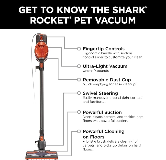 Shark Rocket Ultra-Light Corded Bagless Vacuum for Carpet and Hard Floor Cleaning with Swivel Steering (HV301) Gray/Orange