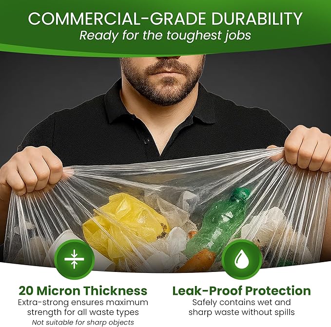 Betta 55-60 Gallon Clear High-Density Trash Bags 150 Count Box (38x60-inch) Commercial Medium-Duty Garbage Can Liners