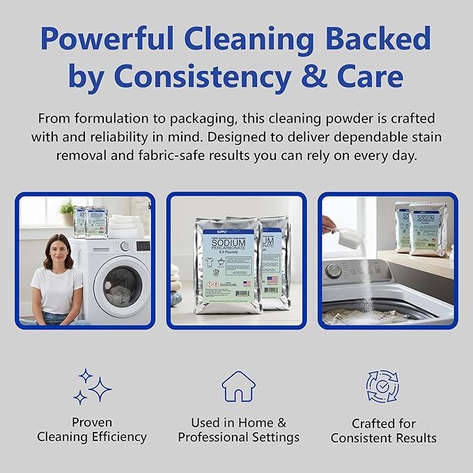 Sodium Percarbonate Powder 2 Pack (10 lbs Total) – Oxygen Bleach Alternative &amp Stain Remover – Multi-Purpose Cleaner for Laundry Carpets Tile Grout Decks Kitchens &amp Outdoor Areas