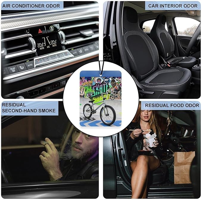 5PCS Car Air Freshener Hanging Personalized Double Sided Urban Bike Car Fresheners Long Lasting New Cars Scents Cute Automotive Freshies for Closets Drawers (tea)