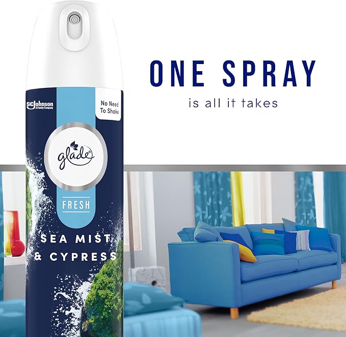 Glade Air Freshener Room Spray Sea Mist &amp Cypress Odor Fighting to Deliver Long Lasting Freshness 8 Oz 6 Count