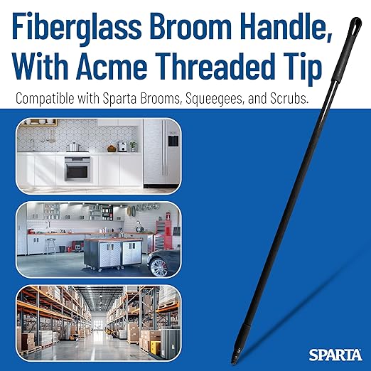 SPARTA 41225EC03 Fiberglass Broom Handle Mop Handle Replacement Handle With Acme Threaded Tip For Commercial Cleaning 48 Inches Black (Pack of 12)