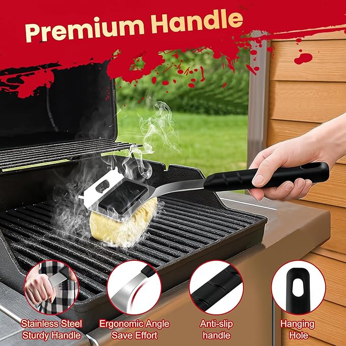 Grill Brush Bristle Free + 5 Replaceable Pads Grill Cleaner Brush for Outdoor Grill Steam Grill Brush and Scraper for Cast Iron/Stainless Steel Grates BBQ Grill Brush Gift for Men Dad