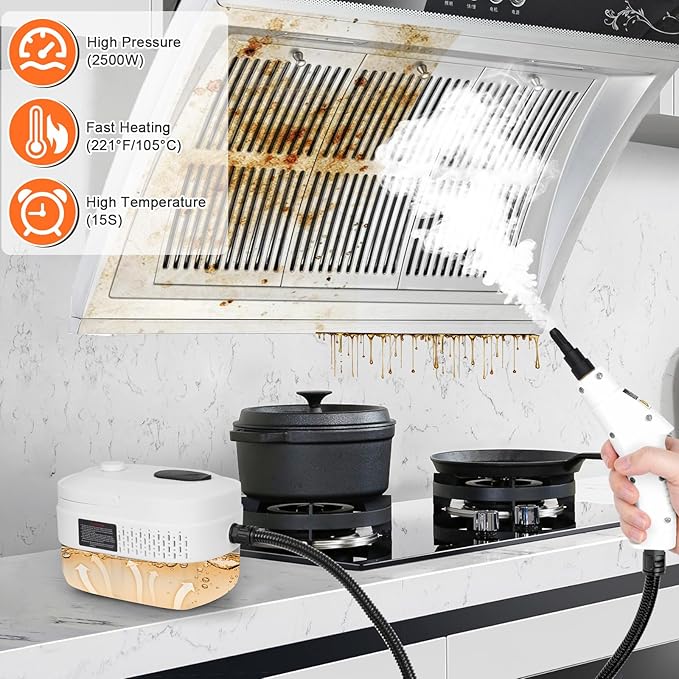 2500W High Pressure Steam Cleaner with One-Button Adjustment 15 in 1 Handheld Steam Cleaner for Home Multi-Purpose Portable Steamer for Car Detailing/Grout/Floor/Tile Dirt Remover Cleaning Tool