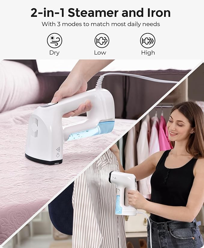 LyriFine Vacuum Steamer for Clothes 3500Pa Suction Clothes Steamer Handheld 2-in-1 Steamer&ampIron Garment Steamer 3 Modes&amp 360° Leak-proof Technology Fabric Steamer for Wrinkle Removal (for 1