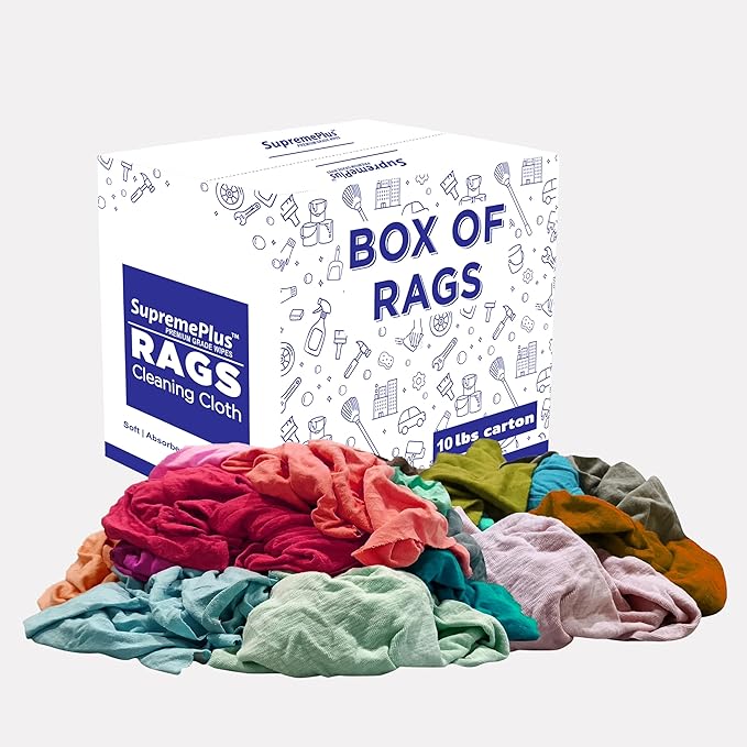 Recycled Color Knit Cleaning Rags (10 lbs. Box) – Shop Cloths Bulk for Workshops Mechanics Painters and Home Use Multipurpose Cotton T-Shirt Rags