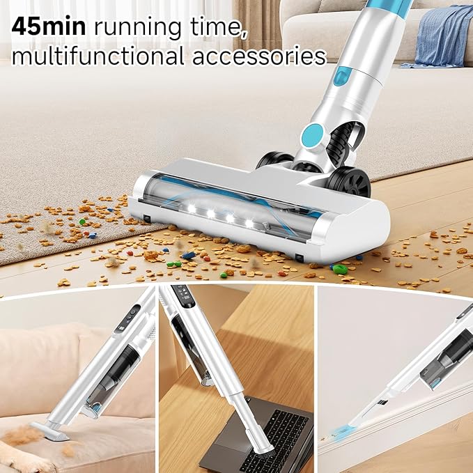 Cordless Stick Vacuum Cleaner with Auto Empty System Self-Charging Base Powerful Suction for Pet Hair on Carpet &amp Hardfloor Lightweight Anti-Tangled Handheld Vacuum HEPA Filtration Blue