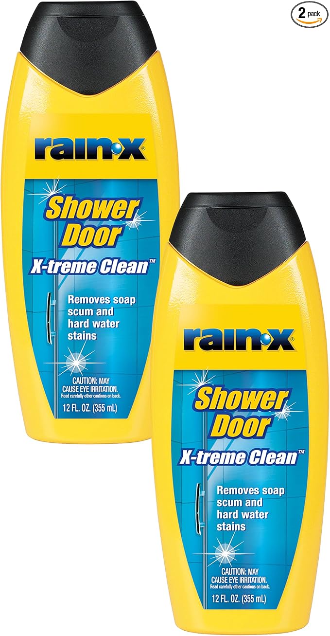 Rain-X 630544 X-Treme Clean Shower Door Cleaner 12 Fl. Oz Formulated To Glass Doors - Removes Soap Scum Dirt Hard Water Build-up Calcium Lime &amp Rust Stains (Pack of 2)