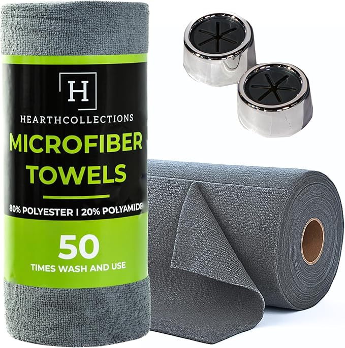 Microfiber Cleaning Cloth Roll Tearaway 50 PCS Tear Away Towels Reusable &amp Washable Ultra Absorbent 12 x 5.5 Dish Rags for Car Home Kitchen  200 GSM Thickness Paper Towel Alternative