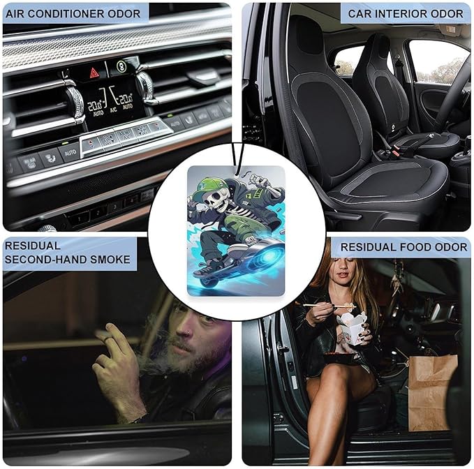 5PCS Car Air Freshener Hanging Personalized Double Sided Skull Skater Car Fresheners Long Lasting New Cars Scents Cute Automotive Freshies for Closets Drawers (tea)