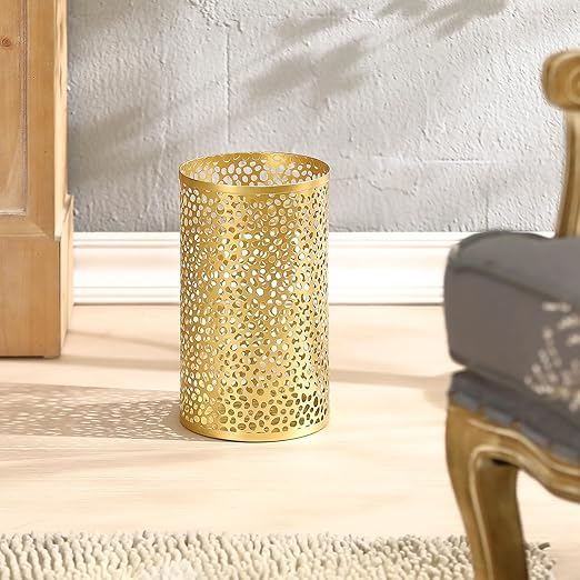 Metal Gold Trash Can Modern Gold Garbage Can for Office Cylindrical Metal Waste Basket for Bathroom Bedroom 7 D x 12 H