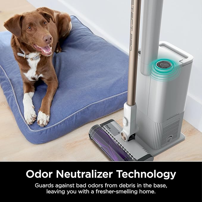 Shark IW3615 Detect Pro Cordless Stick Vacuum with HEPA Auto-Empty System Flexible Wand Portable Handheld Attachment Ideal for Household Pet Hair 60 Minute Runtime White/Beats Brass (Renewed)