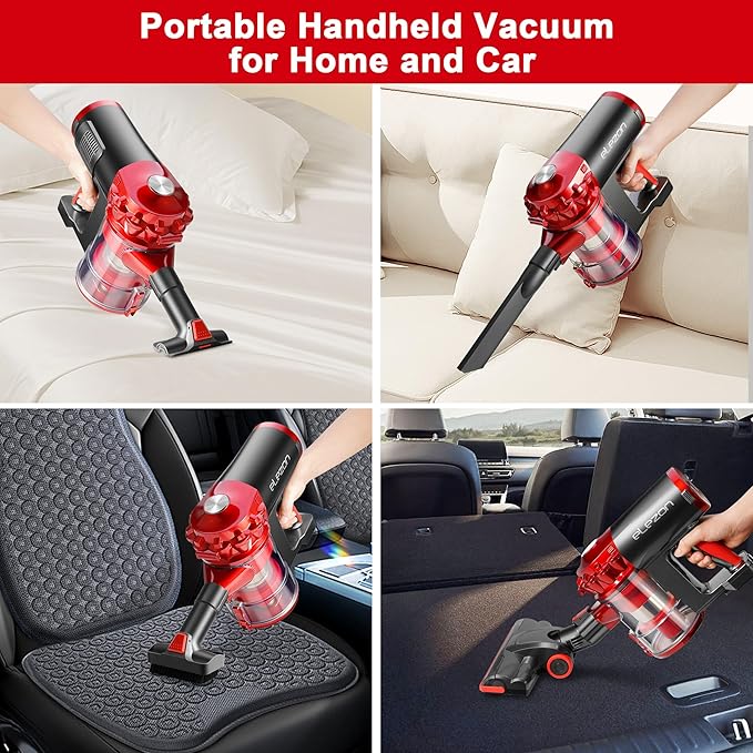 elezon A200 Cordless Vacuum Cleaner Stick Vacuum with Powerful Suction 38 Mins Runtime Rechargeable Battery HEPA Filter Portable Lightweight Vacuum Cleaners for Home Hard Floor Pet Hair