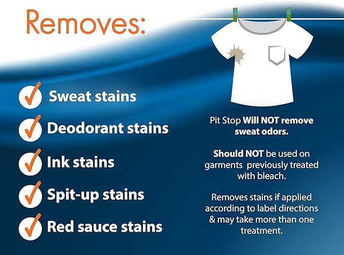 Sanco Industries Pit Stop - Sweat Stain &amp Deodorant Stain Remover Multi-Stain &amp Multi-Purpose Formulated Spray Safe for All Fabrics - 32 Ounces (Quart)