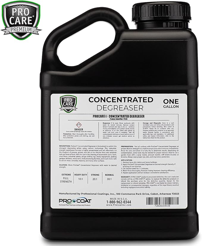 Procare - Degreaser Concentrate - Tool Shop Floor Engine &amp Commercial Kitchen Cleaner - Cleaning Supplies - Degreaser - Made in the USA (1 Gallon)