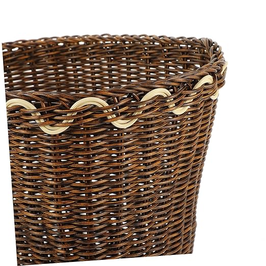 TEHAUX Woven Trash Basket Pastoral Style Garbage Bin for Bathroom Natural Plastic Wastebasket Decorative Woven Container for Office and Home Use