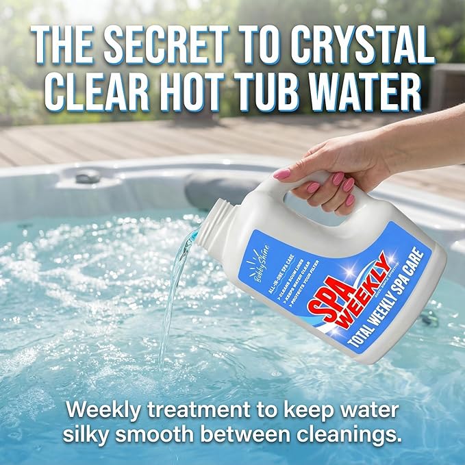 5-in-1 Hot Tub Chemicals – Spa Weekly Enzyme Cleaner &amp Clarifier Scum Line Cleaner Filter Protector + Water Conditioner Clear Finish for Spas &amp Inflatable Tubs 3 Liter (101.5 fl oz) – Bubb