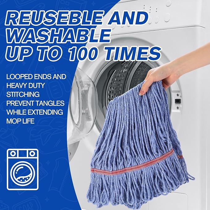 Eccliy 6 Pack Heavy Loop End Cotton String Mop Head Heavy Duty Mop Head Commercial Refills Replacement Bulk for Home Industrial Commercial Floor Cleaning (BlueRed)