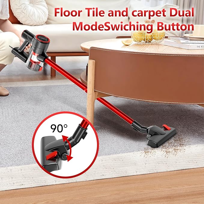 Corded Stick Vacuum Cleaner 25Kpa Powerful Stick Vacuum 2 in 1 Vacuum Cleaners1.2 L Dust Cup Corded Handheld Vacuum Pet for Hair Short-Pile Carpet Hardfloor (Red)