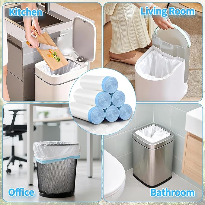 300 Count Small Trash Bags for 4-Gallon (15 L) Trash Cans Thick Pre-separated Garbage Bags Mini Wastebasket can Liners for Bathroom Bedroom Office(White)