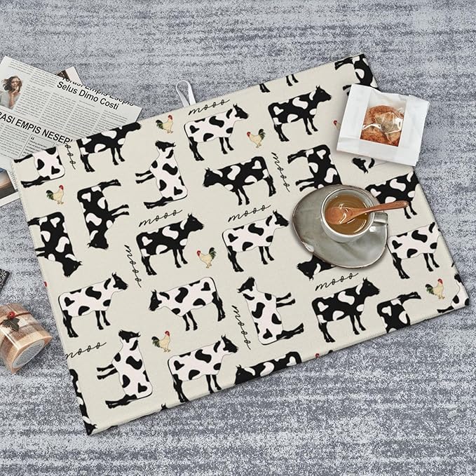 Cute Farm Cows Dish Drying Mat 18x24 For Kitchen Counter Absorbent Microfiber Dishes Pad Dish Drainer Rack Mats Fast Dry Kitchen Accessories