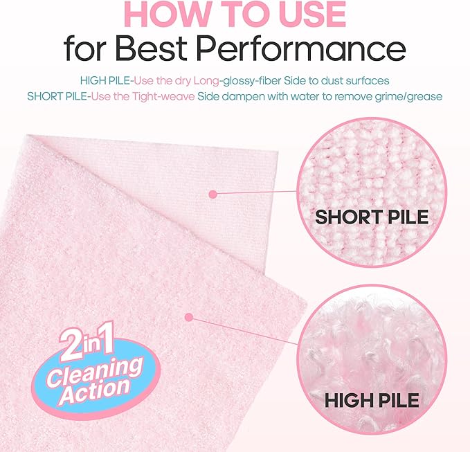 Fantasticlean XL Tear-Away Microfiber Cleaning Cloth Roll 16'' by 16''- 36 Sheets Thick &amp Large Detailing Towels Ultra Absorbent Lint-Free Reusable Wipes for All-Around Cleaning (Glossy Pink)
