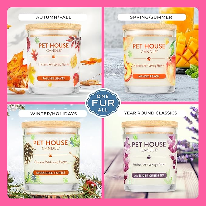Pet House Candles Clean Burning Long Lasting Pet Odor Candles Plant-Based 60 Hour Burn Time - Tropical Fruit 9 oz 2 Pack