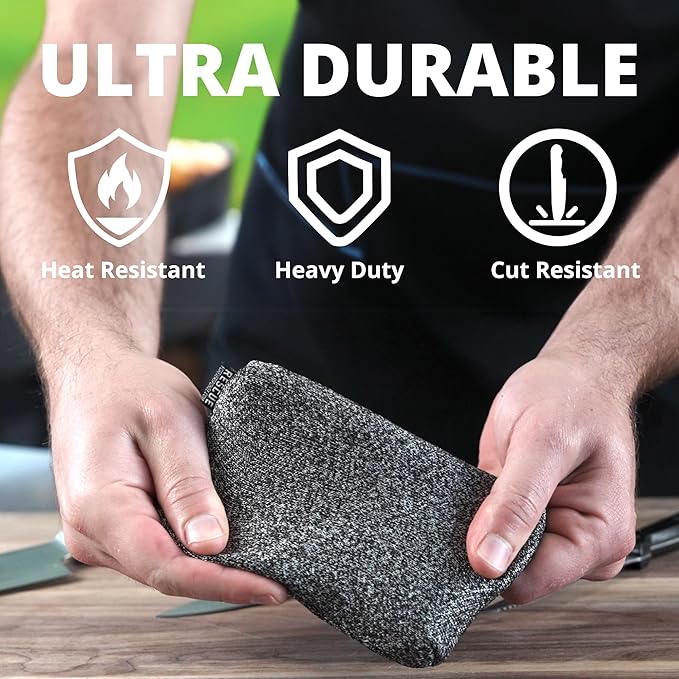Grill Rescue Heavy Duty Kitchen Sponge - Lasts 20x Longer Scratch-Free Safe for Non-Stick Cookware - Cut Resistant Versatile Household Bathroom &amp Outdoor Cleaning Supplies (3 Grey)
