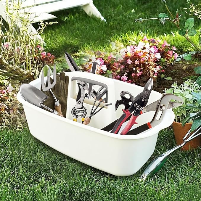 2 Pack Cleaning Supply Caddy with Handle Portable Shower Caddy Organizer Plastic Basket with Handle Stackable Tool Storage for Bathroom Garden Kitchen Home Organization White